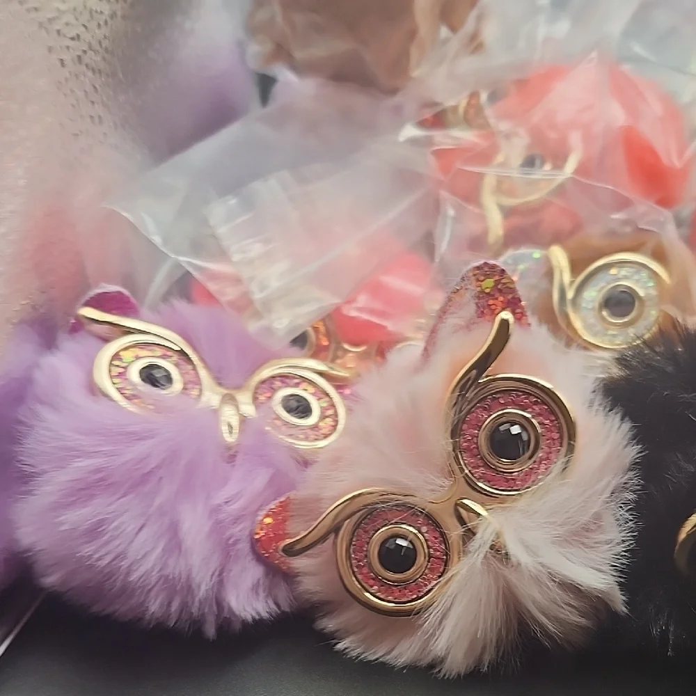 Faux Fur Owl Keychain Bag Charm. 25 PIECE LOT.